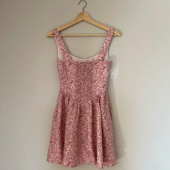 NEW Reformation Daria Linen Mini Dress Bow Rosin Pink Floral | size 0 - Picture 10 of 16